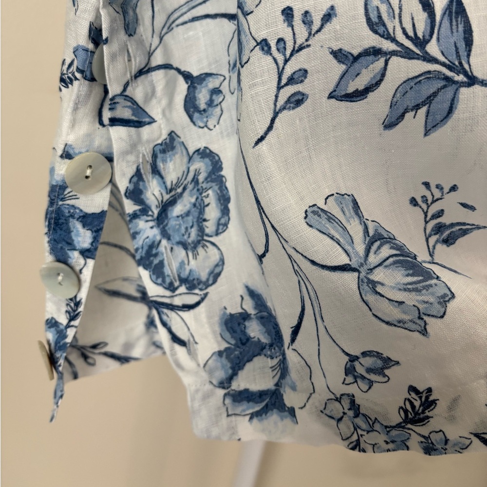 Cynthia Rowley Blue and White Floral Button Down Linen Shirt 3XL - Picture 5 of 7
